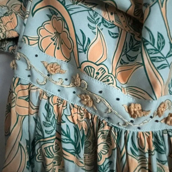 NWOT Agua by Agua Bendita Yellow and Blue Patterned Mini Dress
